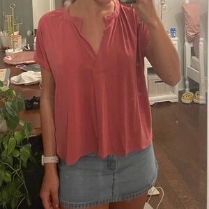 Pink/red lucky brand blouse with v neck and t shirt sleeves